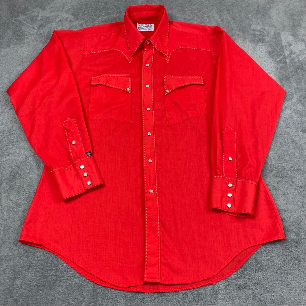 Vintage Rockmount Womens L Western Shirt Red Pearl Snap Pick Stitch USA Made